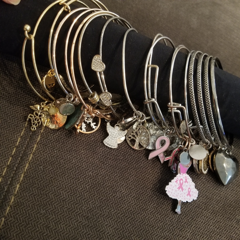 Alex & Ani Inspired Mixed Metal Charm Bangle Bracelets Silver Gold Tones 15 Pcs